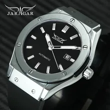 JARAGAR Sport Casual Men Auto Mechanical Watch Rubber Strap Black Dial Calendar Date Fashion Minimalist Design Wrist Watches