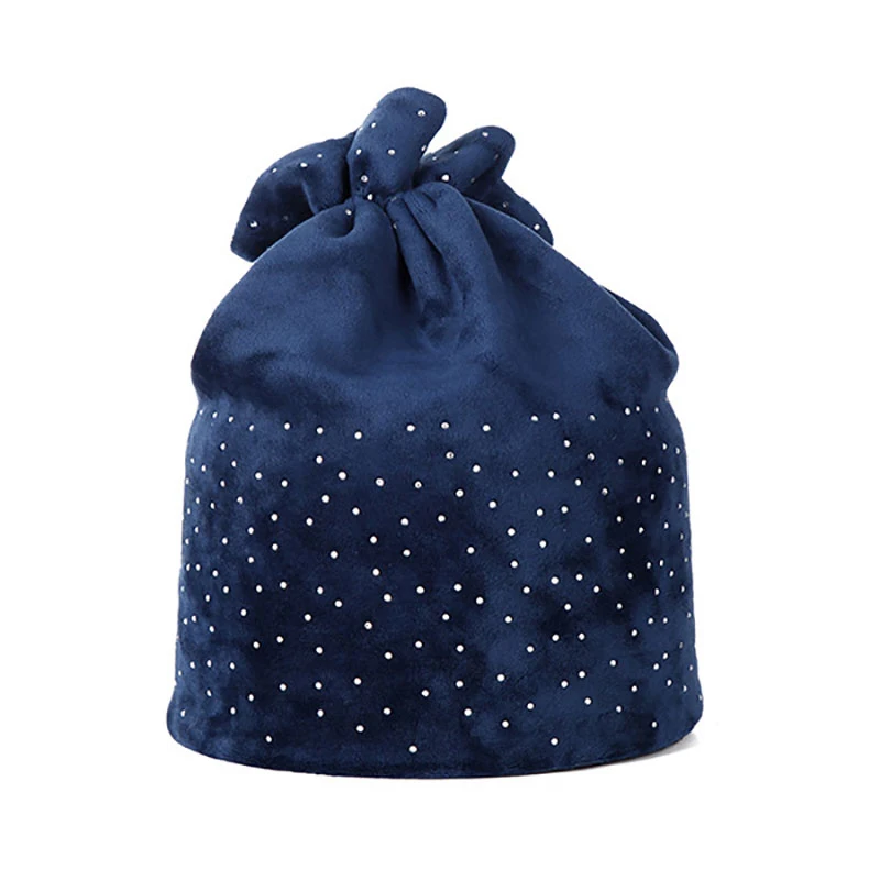 Women Bun Messy Ponytail Beanie Autumn Winter Lady Stretch Rhinestone Hats Warmer Female Brand New Turban Cap Head Warm CP0224 (4)
