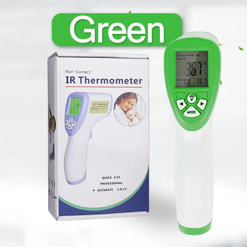 Green with box DT-8809C Мультифункциональный светодиодный цифровой инфракрасный бесконтактный ручной термометр для детей и взрослых, измеритель температуры - Цвет: Green with box