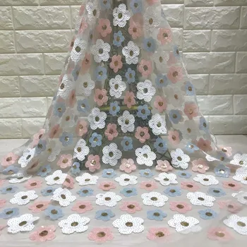 

Luxury White African Lace Fabric High Quality French Organza Lace Fabric 2019 New Arrival Sequins Lace Fabrics For Wedding PINK