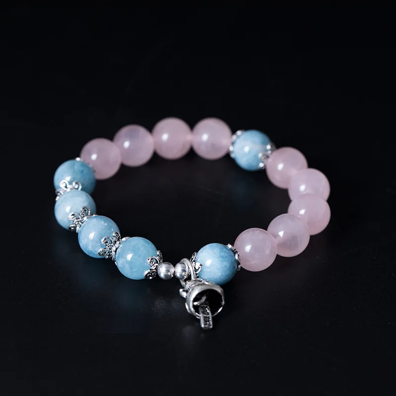 

925 sterling silver pink crystal bracelets pink handmade DIY summer wild natural stone rose quartz bracelets for women jewelry