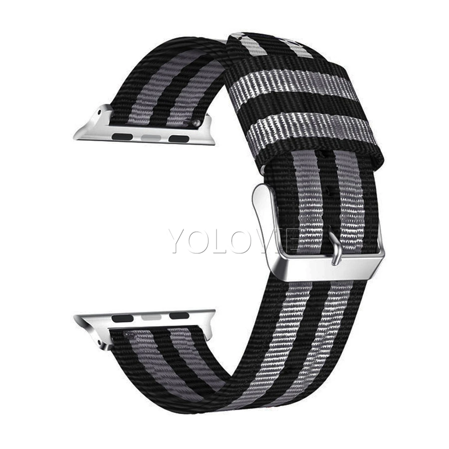 Yolovie нейлоновый тканый ремешок для Apple Watch 38 мм 42 мм 40 мм 44 мм Nato спортивные часы наручные полосы для iWatch Series5 4 3 2 1 - Цвет ремешка: 5Stripe-BlackGrey