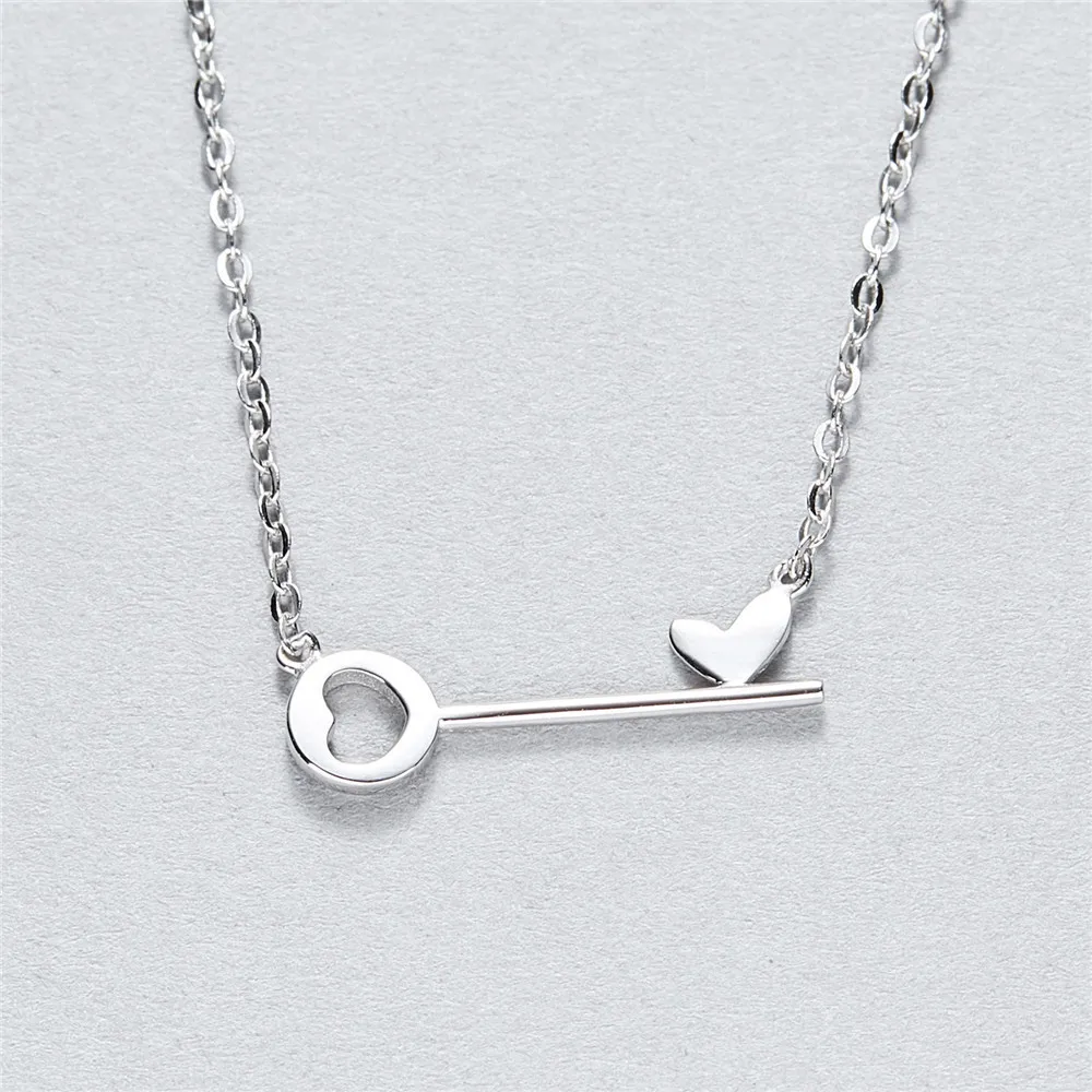 love key women 100% 925 Sterling silver nacklace Jewellery Clavicle chain pendant charms girl gift chocker