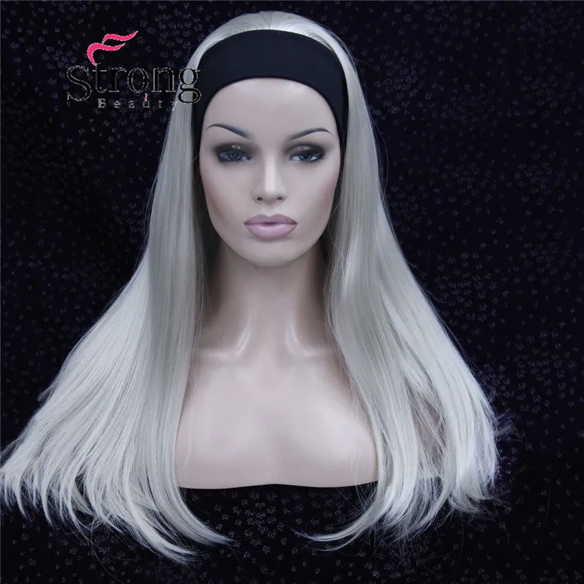 E-679B #122 wig with headbands ash blonde straight long women's half wig (1)