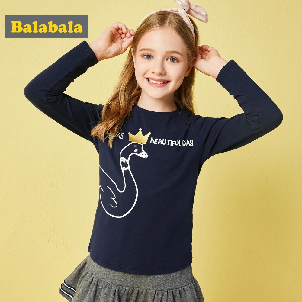 

Balabala children brand girl tshirt clothes 2018 autumn new girls long sleeve vintage t shirt cotton soft for kids girls tops
