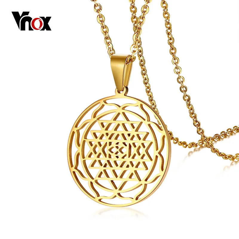 Vnox Shri Chakra Yantra Pendant for Women Men Necklace Gold Color