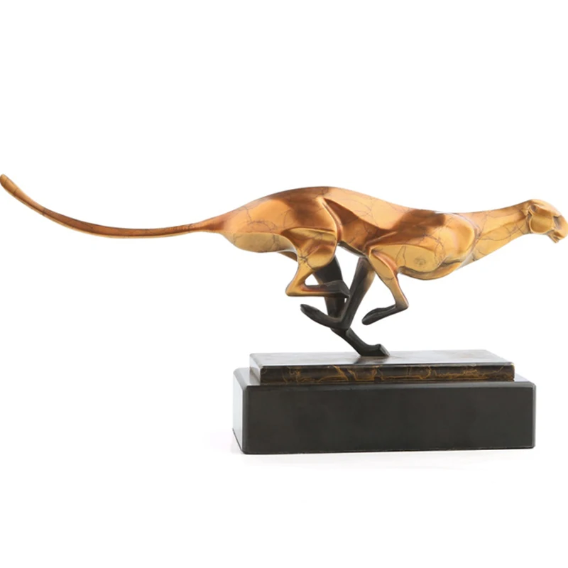 

Leopard Bronze Figurines Modern Metal Artificial Statue Craft Animal Sculpture for Office Home Decoration Accessories L3039
