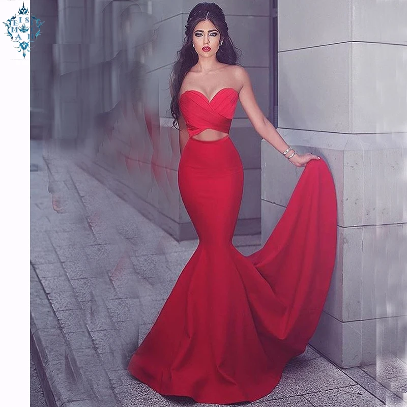 

Ameision Fashion Slim Fit Red Mermaid Long Evening Dresses 2019 Evening Gowns Sweetheart Zipper Banquet Women Party Formal Dress