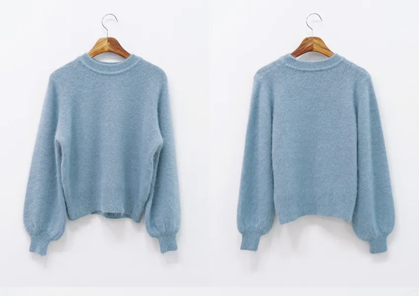 HAMALIEL Korean Autumn Winter Mink Cashmere Women Sweater Casual Pink Lantern Sleeve Knitted Soft Warm Pullovers Fashion Jumpers