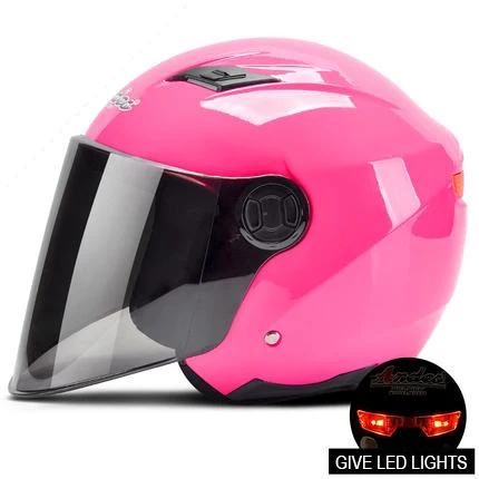 Moto rcycle шлем 3/4 открытый шлем для скутера capacete moto rbike шлем модульный откидной шлем casco moto с объективом светодиодный свет - Цвет: Pink with lamp