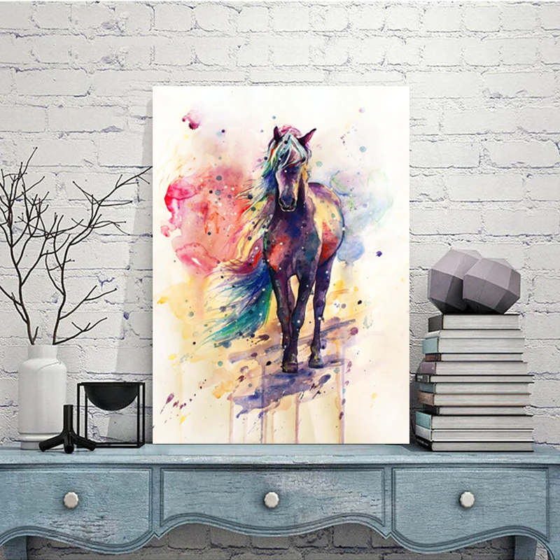 

Abstract Colorful Running Horse Painting Canvas Print Painting Wall Art Picture Square Nordic style For Living Room Home Decor