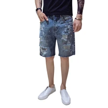 Летняя Корейская версия прямых повседневных пяти штанов, трендовые мужские джинсовые брюки с дырками, модные штаны