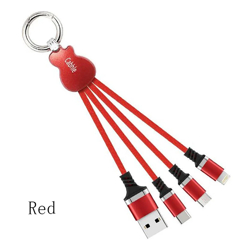 الذكية كابلات شحن خطوط البيانات ثلاثة في واحد نوع-C IOS المصغّر usb واجهة أزياء الفن الغيتار مظهر تصميم مؤشر LED