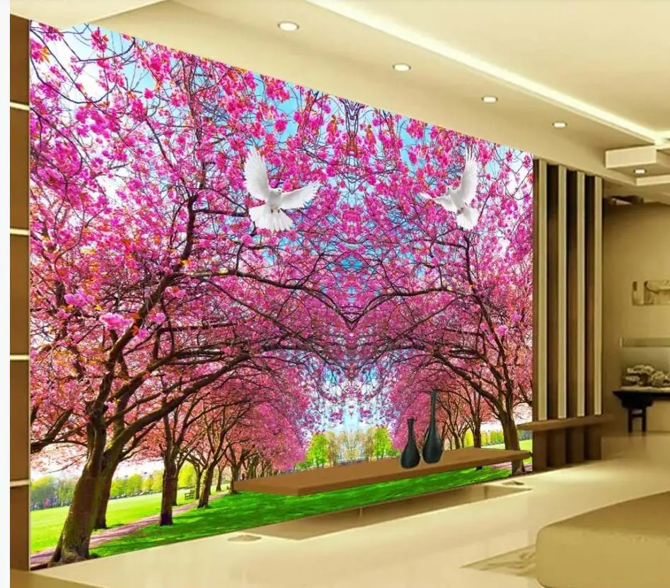 Cherry blossom peach blossom peace dove TV background wall paper mural beautiful scenery wallpapers Cherry blossom peach blossom peace dove TV background wall paper mural beautiful scenery wallpapers