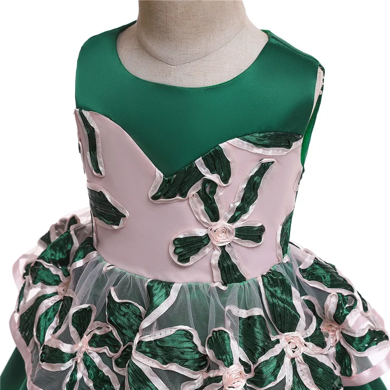 Elegant Green Sleeveless Kids Beautiful Ball Gown Dress Children's Girl Embroidered Evening Dresses Children's Wed Clothing04