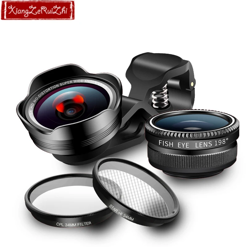 

Universal 5 in 1 Phone Camera Lens Fish Eye Lens Wide Angle macro Lens CPL/Star Filter for iPhone X 8 7 6S Samsung huawei xiaomi