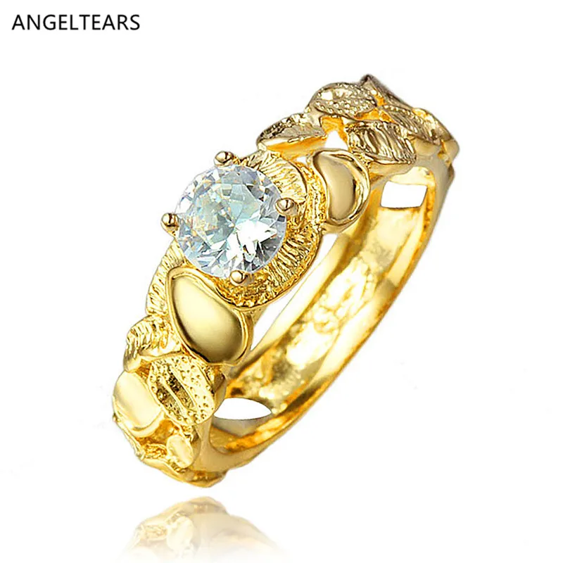 Wholesale Fashion Jewelry Gold Color Engagement Ring with 4A Zircon For