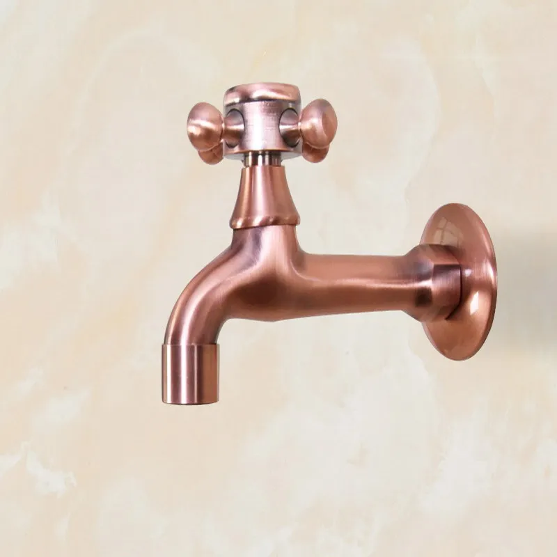 Antique Red Copper Wall Mount Garden Bibcock Washing Machine Faucet Bathroom Mop Faucet Outdoor Faucet Single Cold Tap KD080
