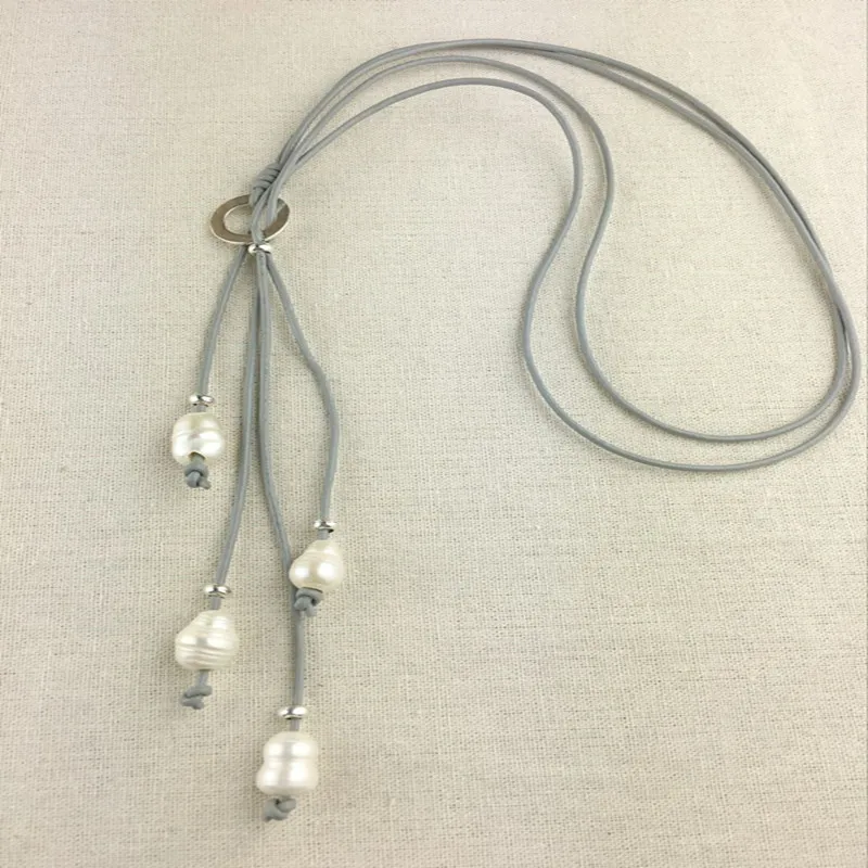 

new 2017 original handmade pearl necklace leather cord ms contracted style Christmas gift