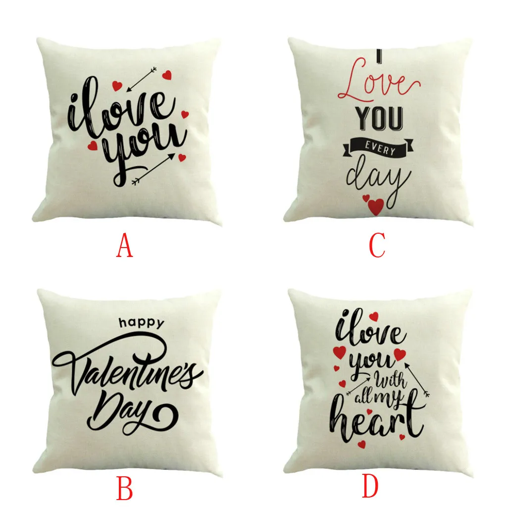 

2019 latest hot sale INS styleHappy Valentine Pillow Cases Linen Sofa Cushion Cover Home Decor Pillow Case