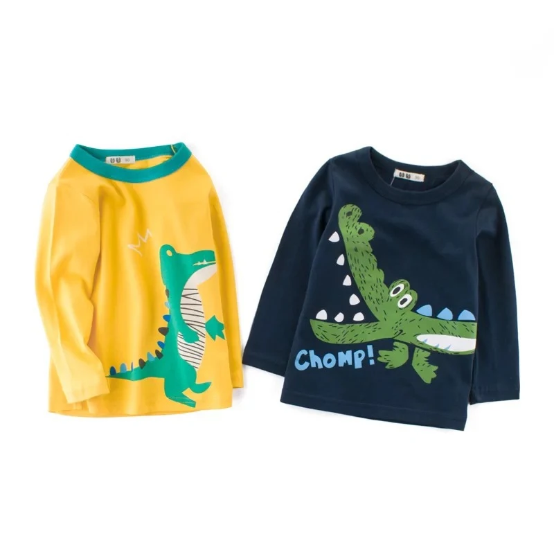 Детская футболка для мальчиков и девочек; хлопковая одежда с длинными рукавами для малышей; футболки с принтом крокодила; сезон осень-весна; топы для мальчиков; детская одежда