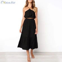 ENbeautter/женские летние комплекты с бретельками и оборками; укороченный топ и длинная юбка; модные элегантные женские комплекты из двух предметов без рукавов без бретелек