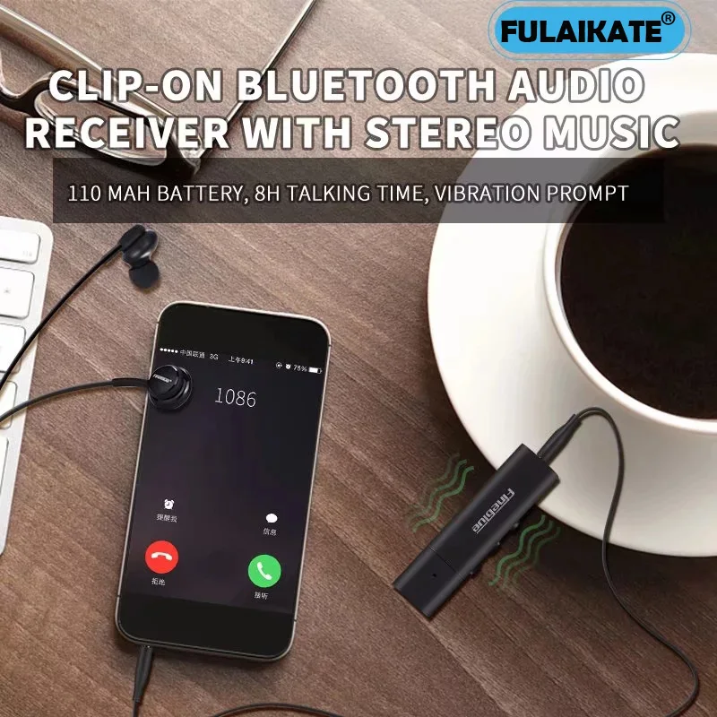 FULAIKATE Bluetooth Clip On Earphone for iPhone X Xiaomi Huawei Handsfree Wireless Music Headset for Samsung Smart Phone