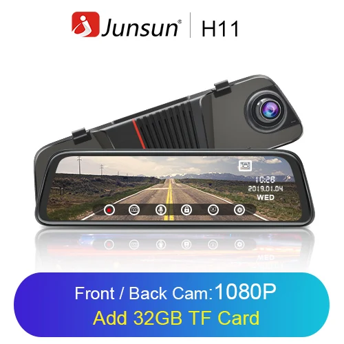 Junsun 1" ips сенсорный экран 2.5D FHD 1080P Автомобильный видеорегистратор поток зеркало заднего вида тире камера двойной объектив ночное видение парковочный монитор - Название цвета: H11.32GB