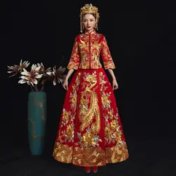 Винтаж Вышивка Феникс леди Qipao классический китайский древних Свадебное платье тост одежды элегантные вечерние платья Vestidos