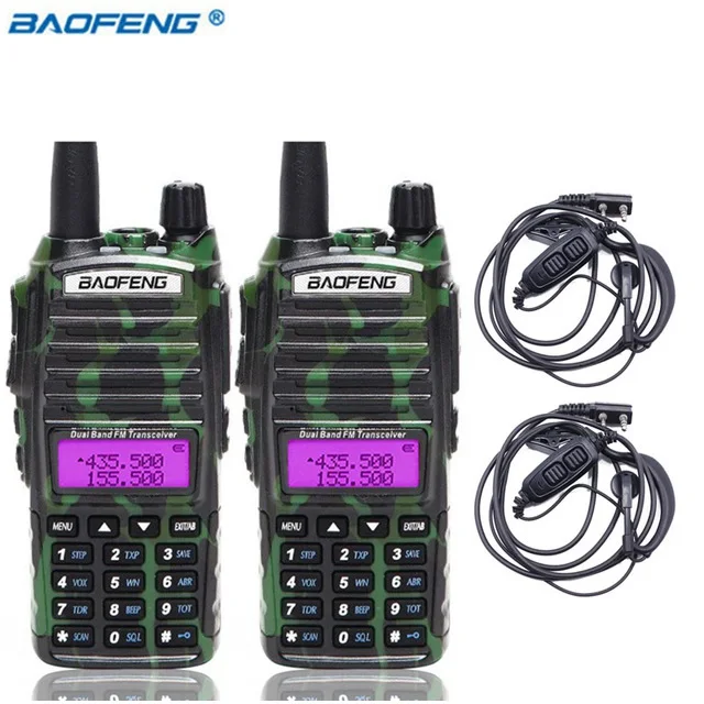 2 шт. Baofeng UV-82 5 Вт портативная рация VHF UHF Двухдиапазонный портативный приемопередатчик дальний CB двухстороннее радио UV82 для пеших прогулок - Цвет: camo headset