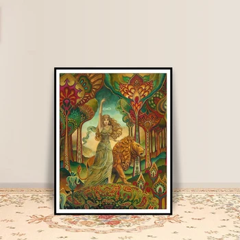 

Strength Tarot Goddess Psychedelic Pagan Art Nouveau Print Pagan Mythology Psychedelic Bohemian Gypsy Goddess Art Posters