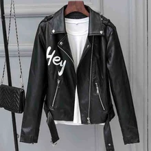 2017 Spring Autumn Brand Women Faux Leather Jacket Word Printed Lady s Motorcycle Leather Coat Slim