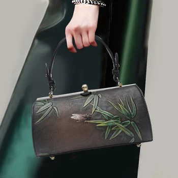 

Noble Banquet Handbag Women Genuine Leather Top Leather Bamboo Leaves Top-handle Bag / Ladies Party Shoulder Messenger Crossbody