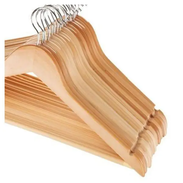 

10 pcs Solid and Rotating Metal Hook Wooden Hangers with Notches Non-slip Metal Hook for Clothes