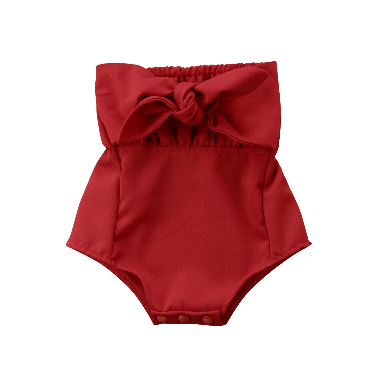 طفل الرضع طفلة قبالة الكتف الأحمر Bowknot رومبير بذلة ملابس الطفل