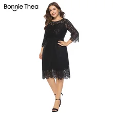 Bonnie Thea женское платье большого размера осенние и летние черные кружевные платья сексуальные миди вечерние платья большого размера облегающие платья