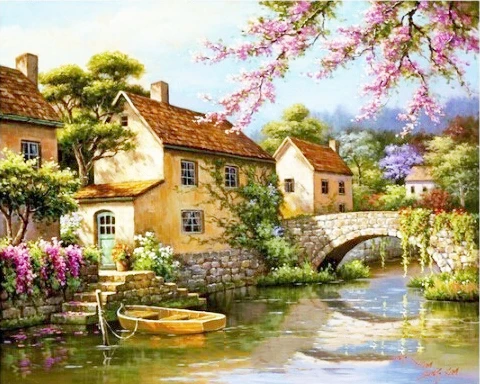 

A2943-1 Diamond Embroidery Home Decor Cross Stitch Village Cottage 100% Resin Tool dril Painting Cross Stitch Mosaic Needlework