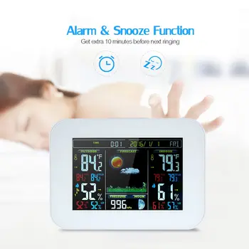 

LCD Screen Wireless Weather Station Alarm Clock Indoor & Outdoor Thermometer Hygrometer Barometer with USB Port Snooze Function