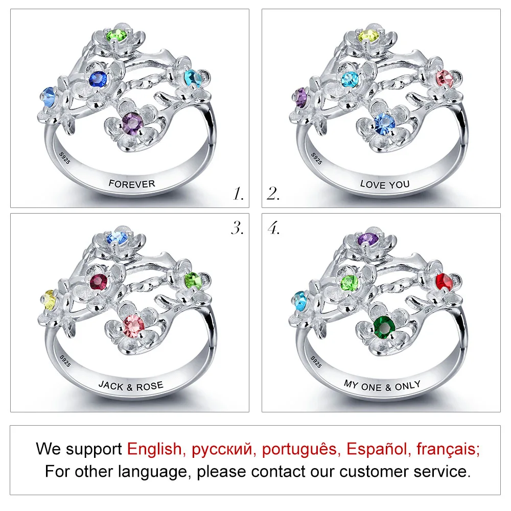 Personalized Birthstone Jewelry Party Accessories Engrave Name Ring 925 Sterling Silver Rings For Women (JewelOra RI101964)