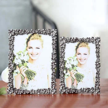 

Antique Pewter White Flower Design 4x6, 5x7 inches in Rectangle Shape Two Ways Metal Picture Photo Frame