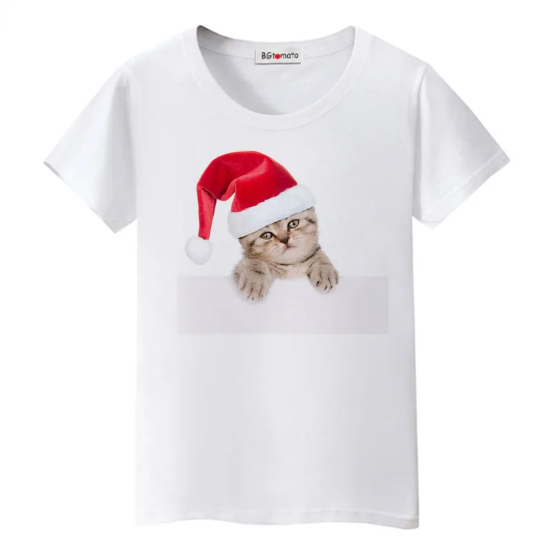 

BGtomato Christmas cat t-shirt cute lovely little cat printing shirts cheap sale original brand casual tops funny cat shirts