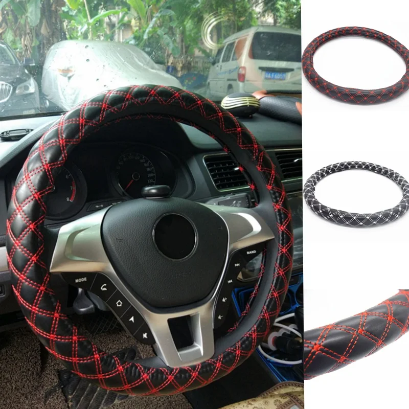 Fashion PU Leather Steering Wheel Cover Fits 38cm/15 inch Diameter Hot