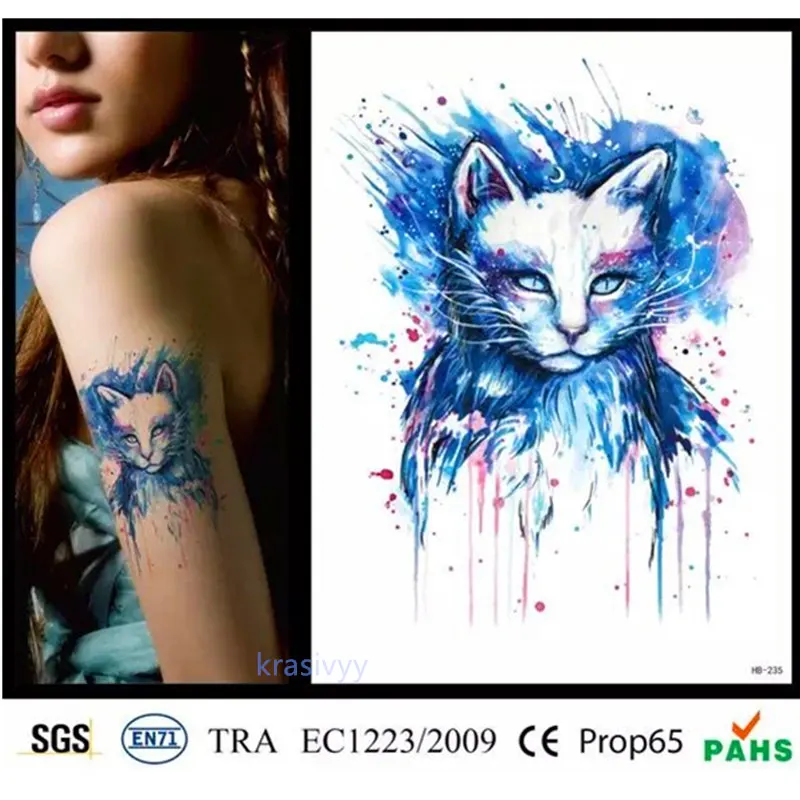 Временные тату наклейки flash tattoo новая мода 3 шт. синяя кошка Сова паста макияж для