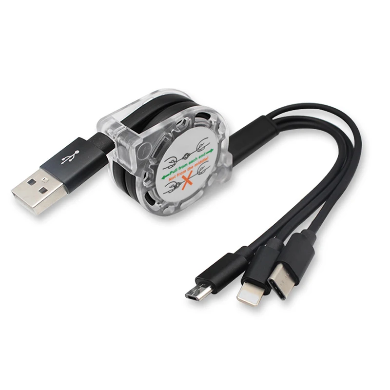 3 в 1 Выдвижной USB кабель 2.1A Micro USBType C 100 см спиральный для передачи данных Xiaomi Samsung