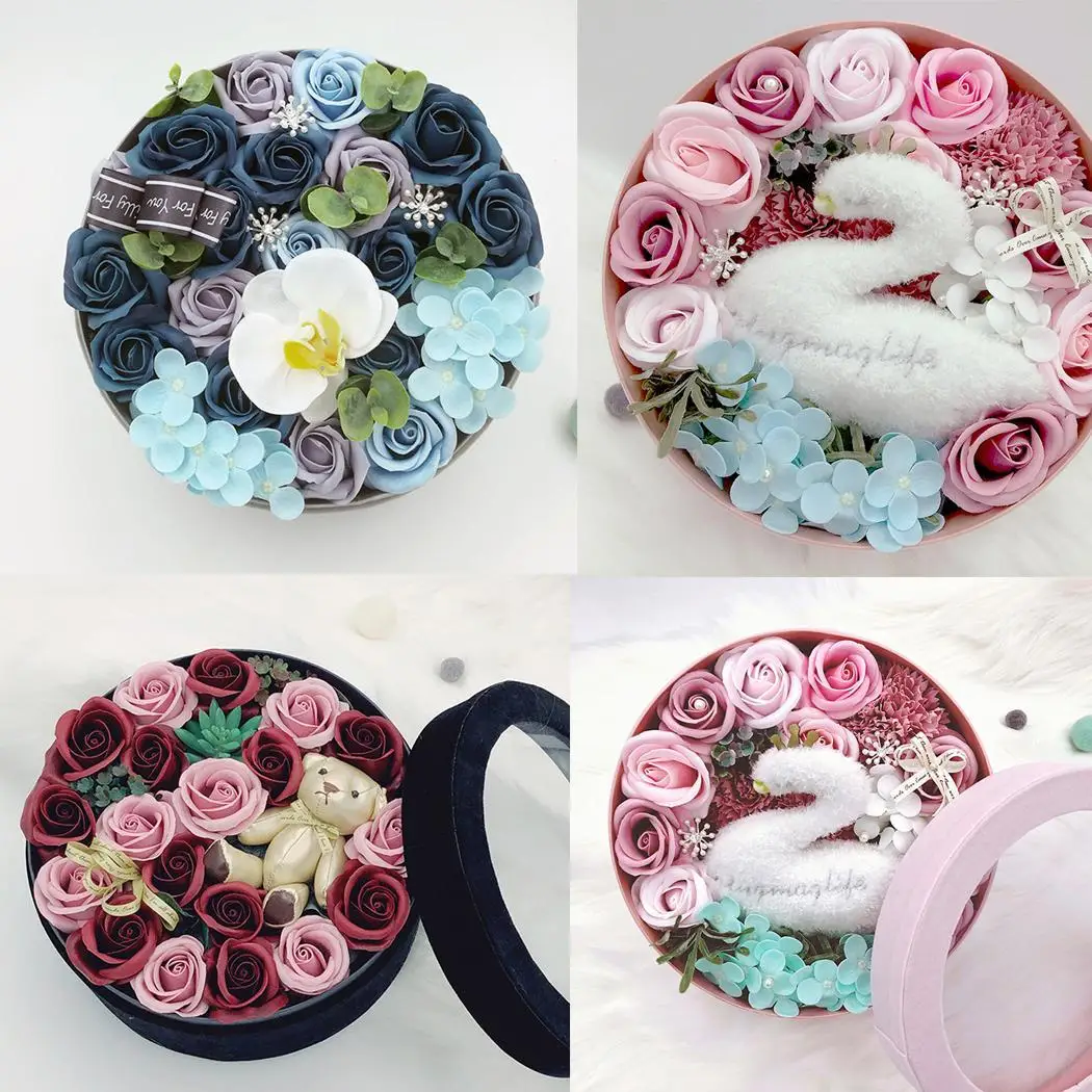 

Valentine Wedding Mothers Day Plush Bear Cartoon Shape Faux Pearl Soap Rose Gift Party, Festival, etc Set