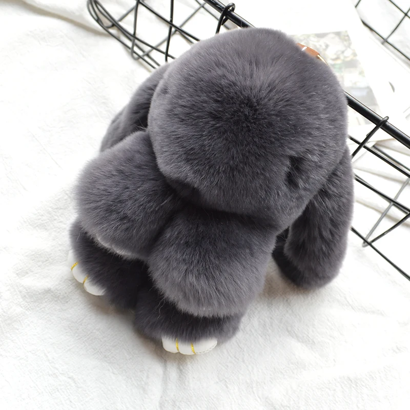 

14cm Cute Bunny Keychain Rex Genuine Rabbit Fur Pompoms Key Chain Fur Pom Pom Keychain Bag Charm Car Pendant Key Ring