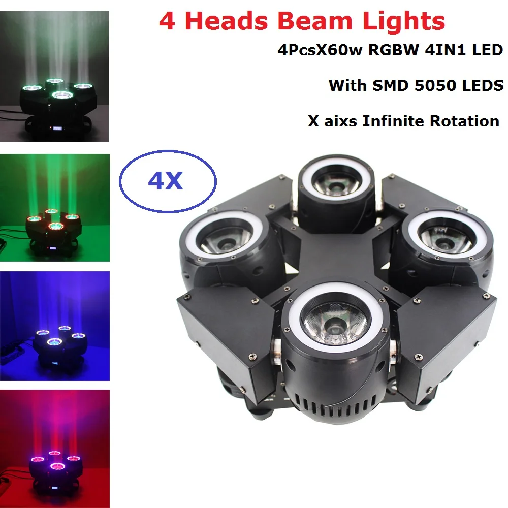 4 шт Лира 4 головки вращения луч света 4X60 W RGBW 4IN1 светодиодный перемещение головы светильник размытого света 110-240 V Идеально подходит для