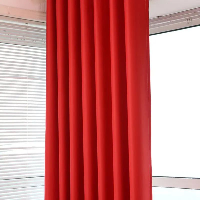 Твердые Цвет полу-глянцевые шторы черный, красный оконные шторы в простом стиле для Гостиная - Цвет: Красный