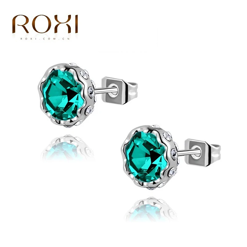 Бренд ROXI brincos, вечерние серьги-гвоздики для ушей, белое золото, женские серьги, свадебные хрустальные CZ ювелирные изделия, свадебные серьги, аксессуары