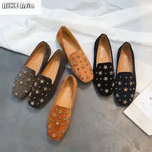 AIKE Asia2018 Лидер продаж; Новинка; обувь на плоской подошве с квадратным носком и заклепками; удобная повседневная обувь на плоской подошве; обувь для ног; zapatos mujer